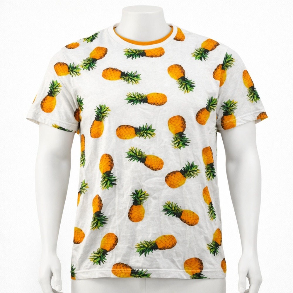 NWT Cactus Man Ricky Singh Mens White Pineapple‎ Print Short Sleeve T-Shirt L
